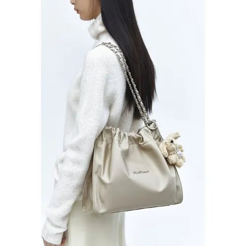 [Cocochain] Beige Silver Decorated Nylon Chain Shoulder Bag M