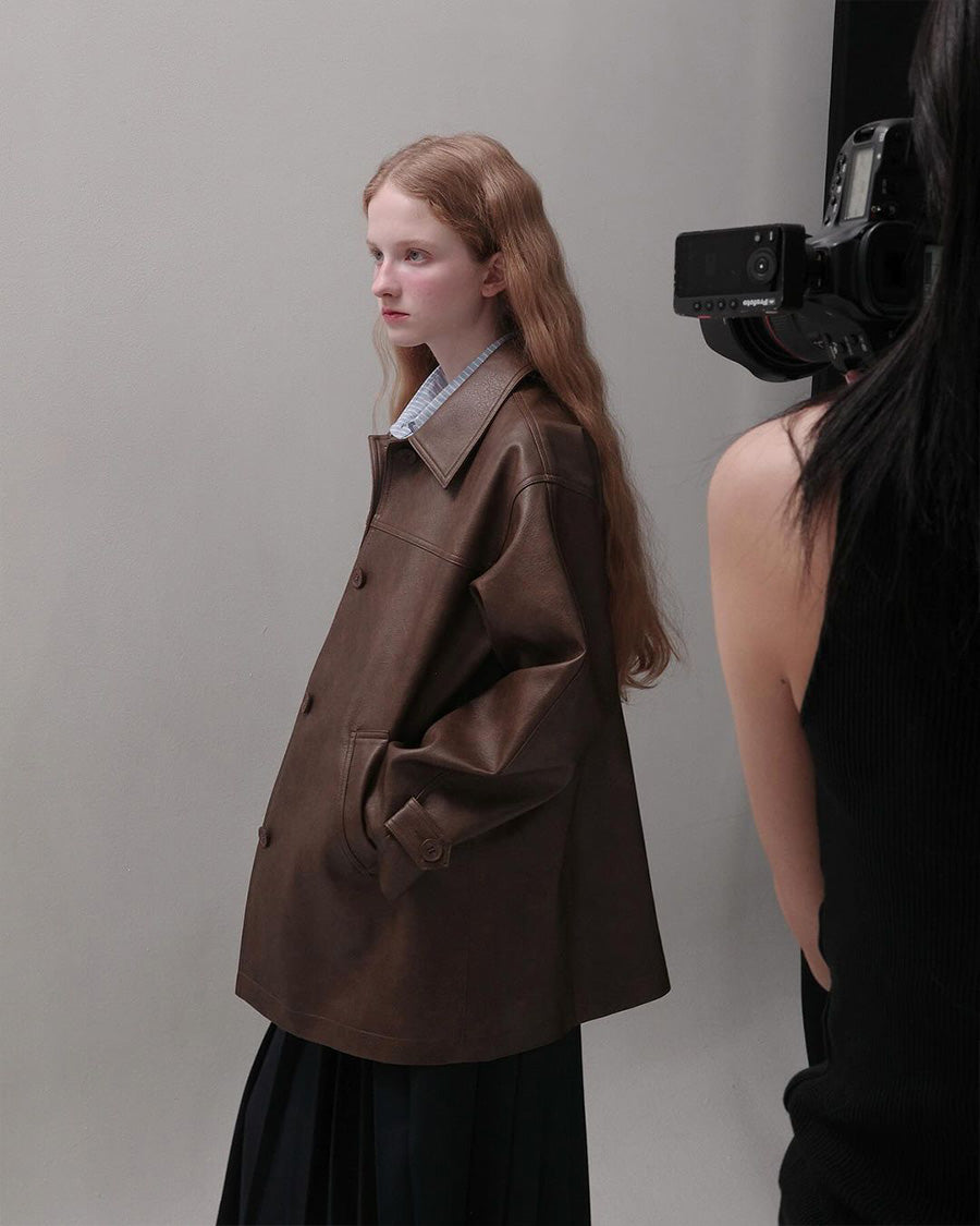 Button Leather Half Jacket