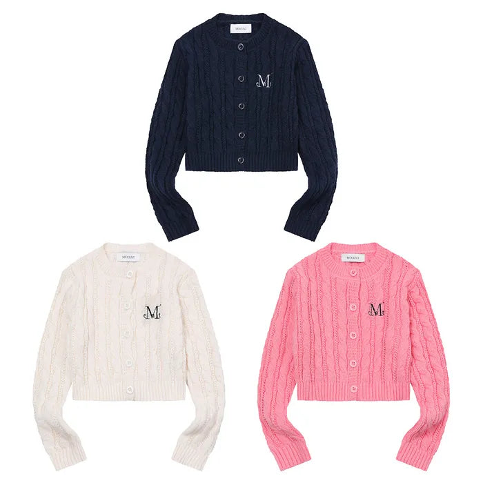 MUCENT BESTER CROP ROUND NECK KNIT CARDIGAN