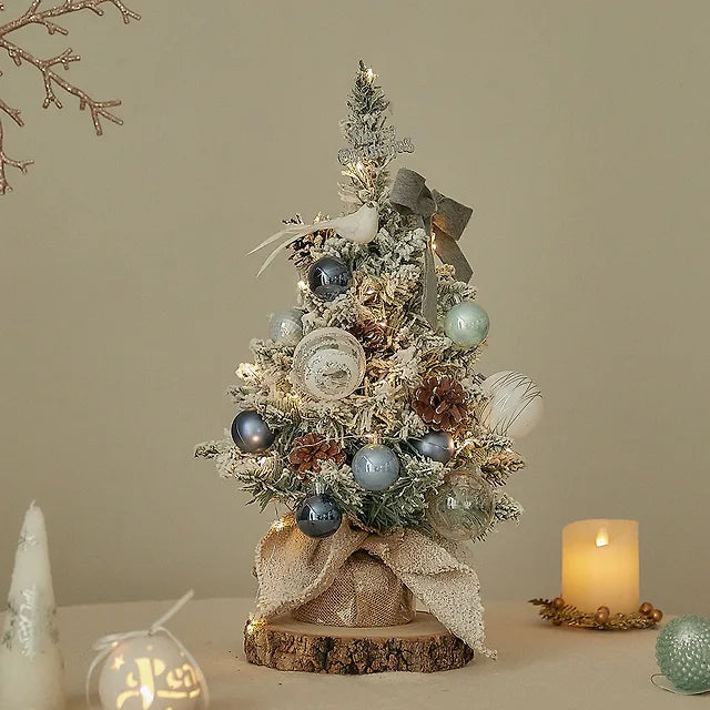 Snowflake White Tree Mini Tree Ornament Warm Light Bulb Full Set