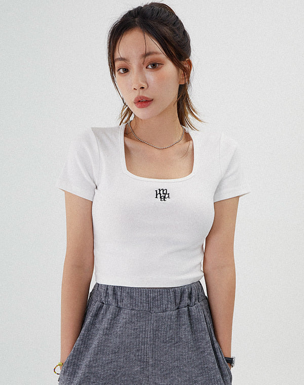 Square Neck Cropped Short Sleeve T-shirt