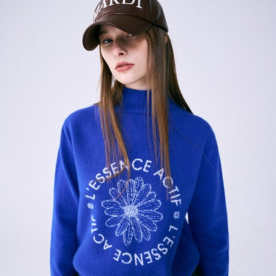 EMBLEM JACQUARD HIGH NECK KNIT