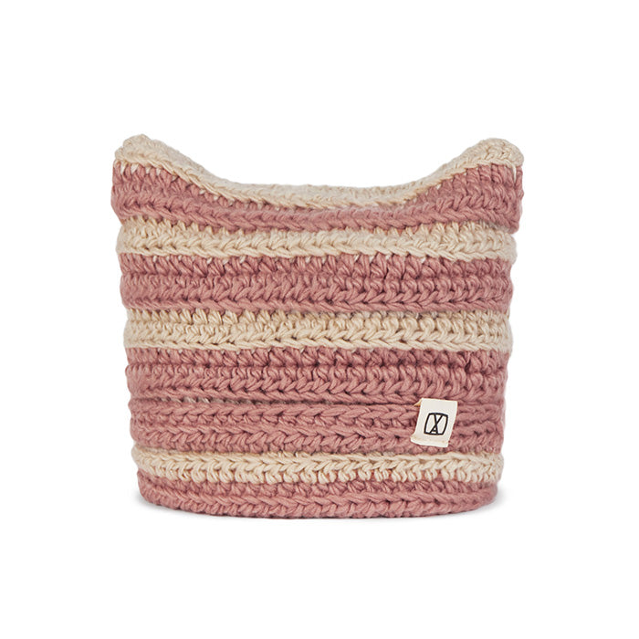 Square Label Striped Crochet Beanie