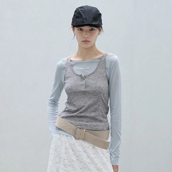 SLEEVELESS LAYERED T-SHIRT SET