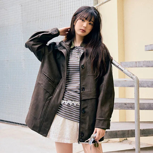 HIGH NECK LEATHER JACKET