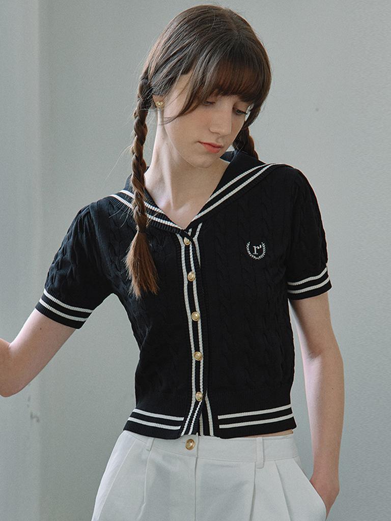 SAILOR HALF SLEEVE CARDIGAN - BLACK