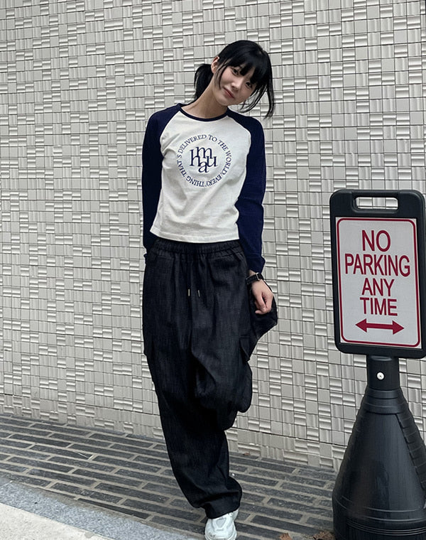 Stitch logo Raglan long-sleeved T-shirt