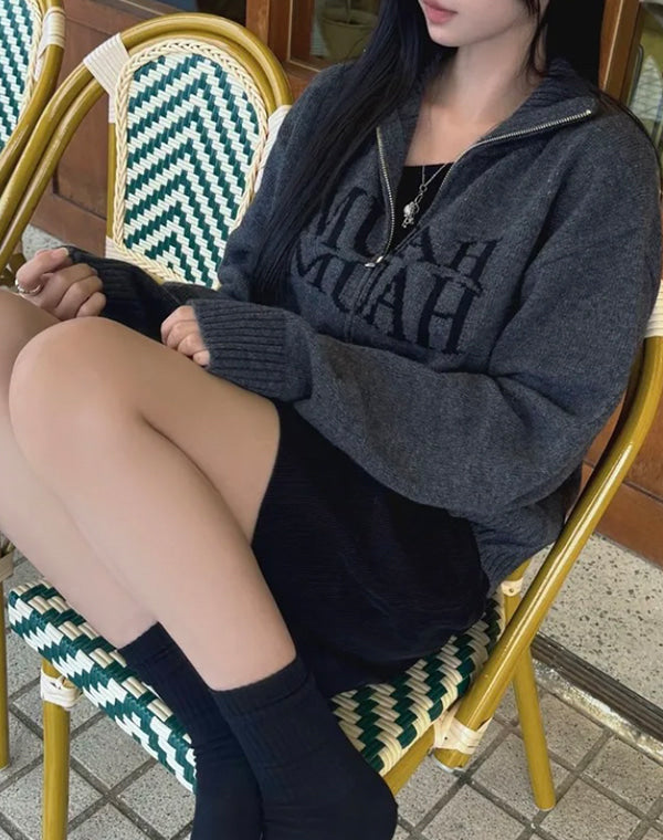 JACQUARD KNIT ZIPUP CARDIGAN