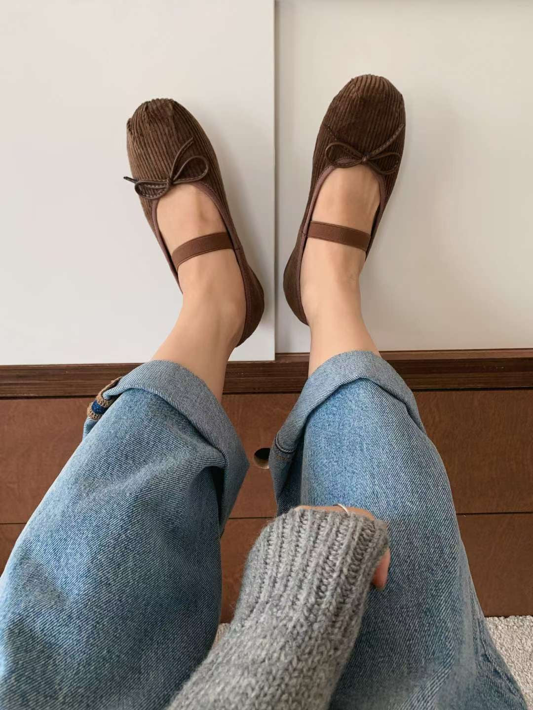 🇰🇷Sketch in love - Ribbon Corduroy Flats 燈芯絨平底鞋