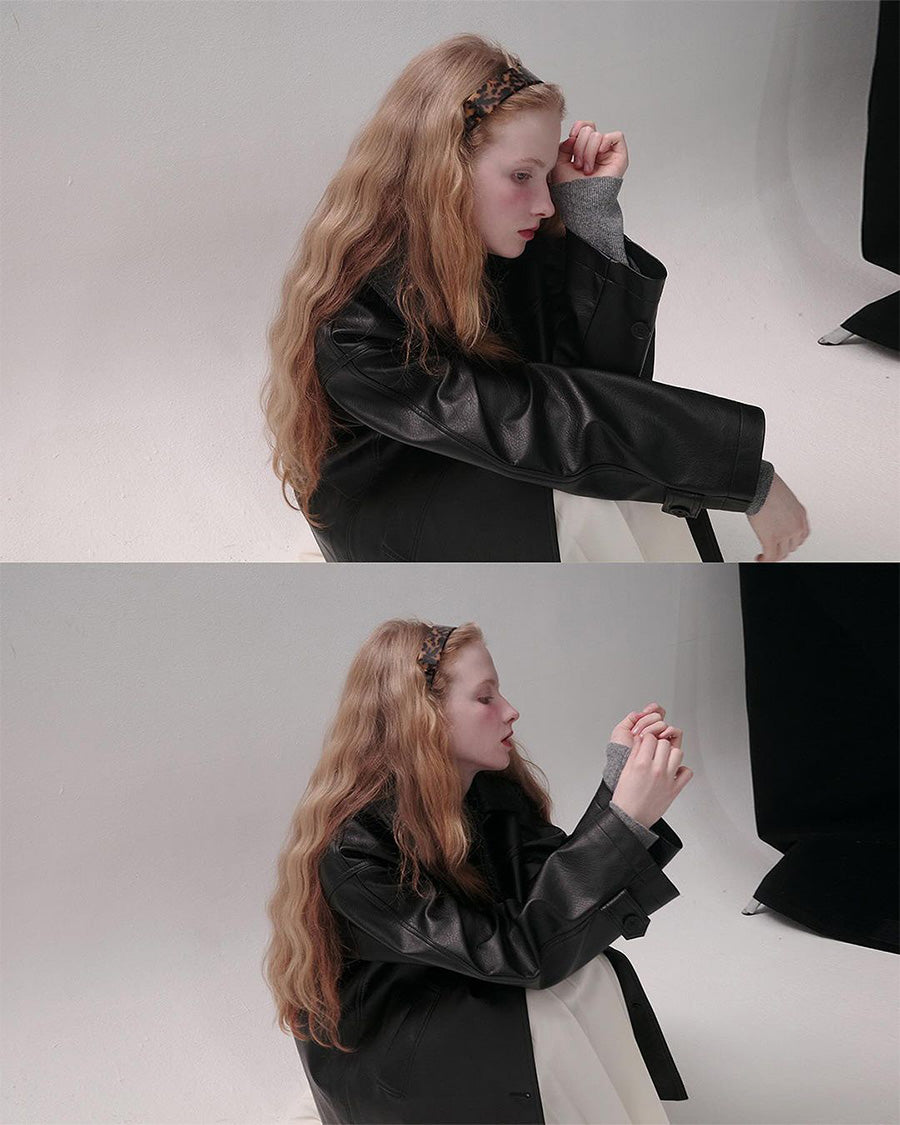 Button Leather Half Jacket