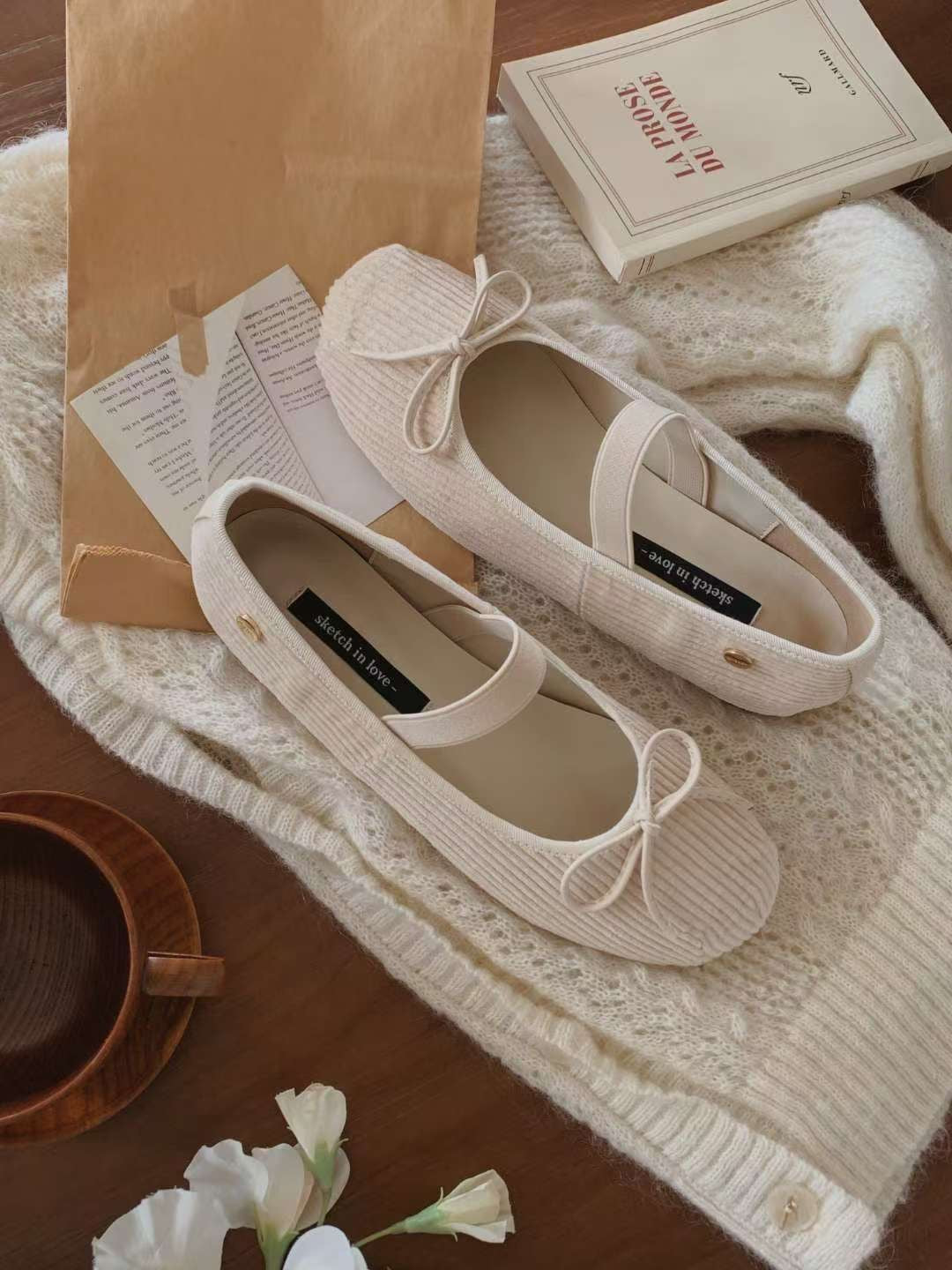 🇰🇷Sketch in love - Ribbon Corduroy Flats 燈芯絨平底鞋