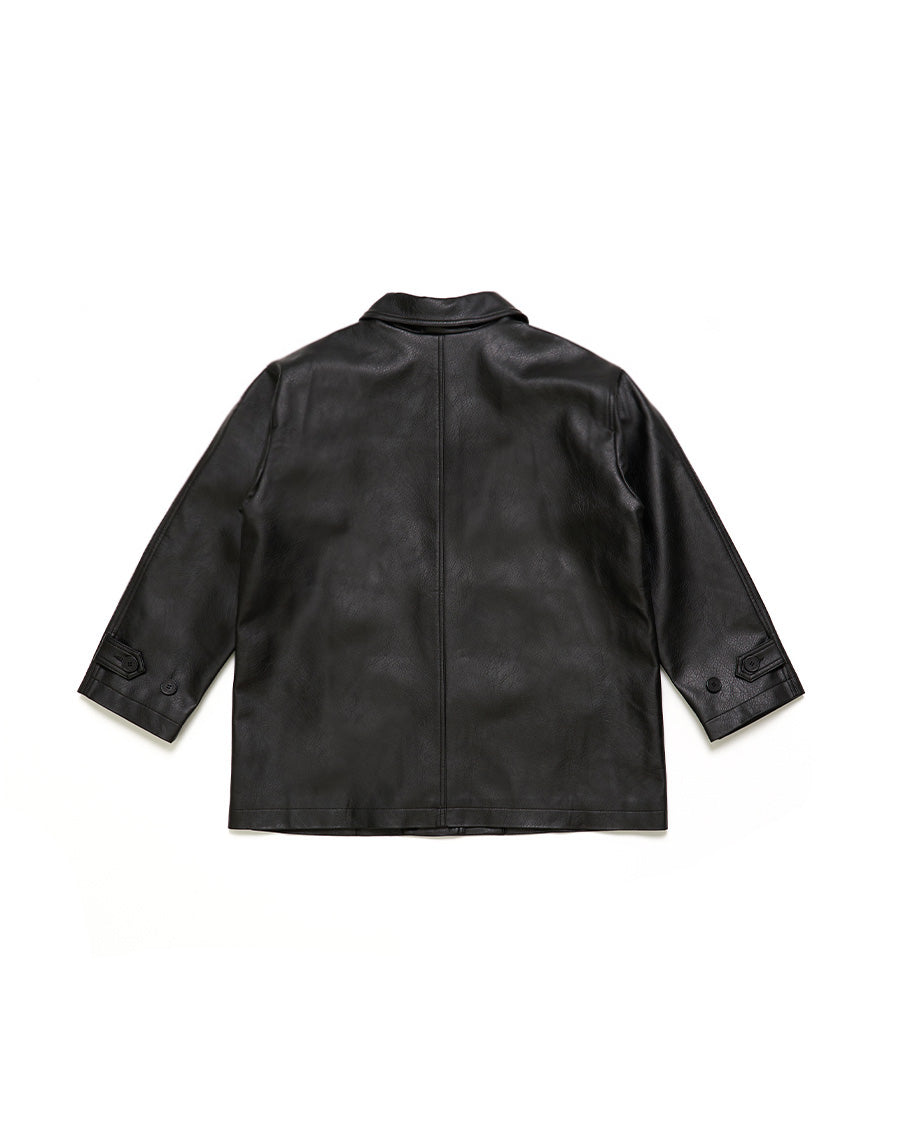 Button Leather Half Jacket