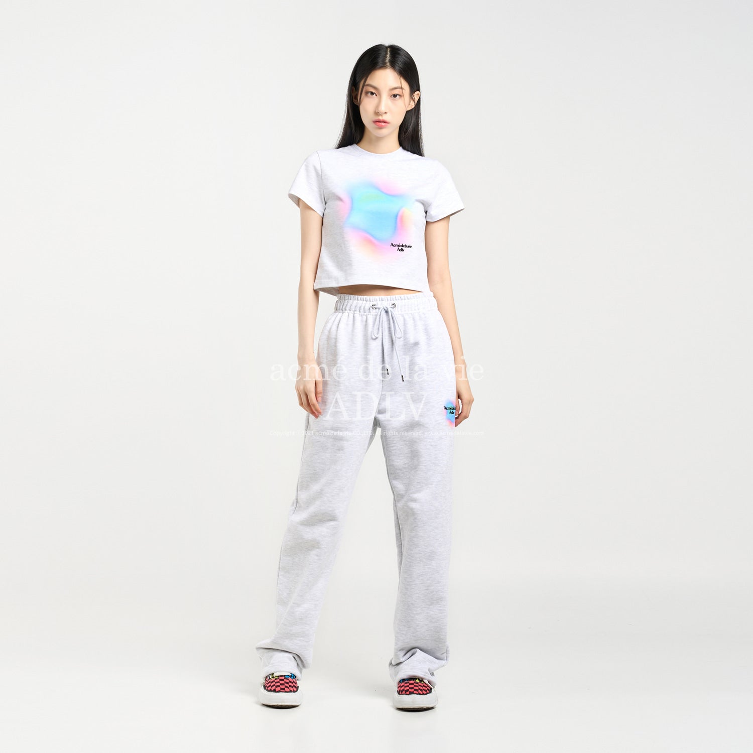 [Acmé de la Vie] ADLV RAINBOW GRADATION ARTWORK CROP TOP SHORT SLEEVE T-SHIRT - MELANGE