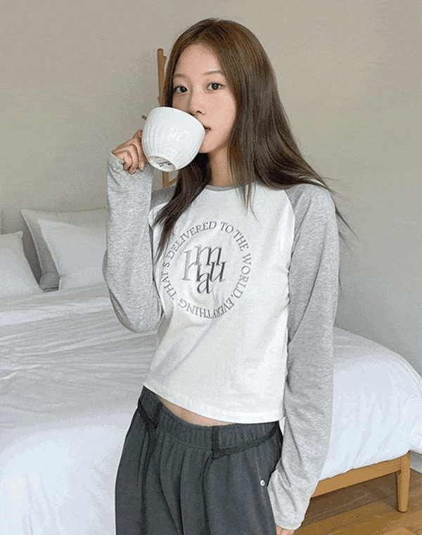 Stitch logo Raglan long-sleeved T-shirt