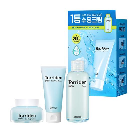 Torriden Dive-in Low Molecular Hyaluronic Acid Soothing Cream 100ml Double Sets (+Cream 100ml + Toner 100ml)