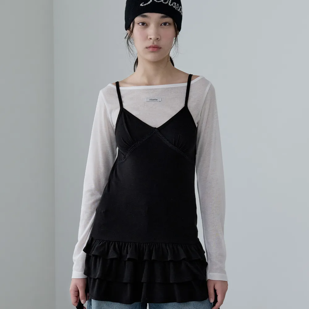 RUFFLE SLEEVELESS T-SHIRT
