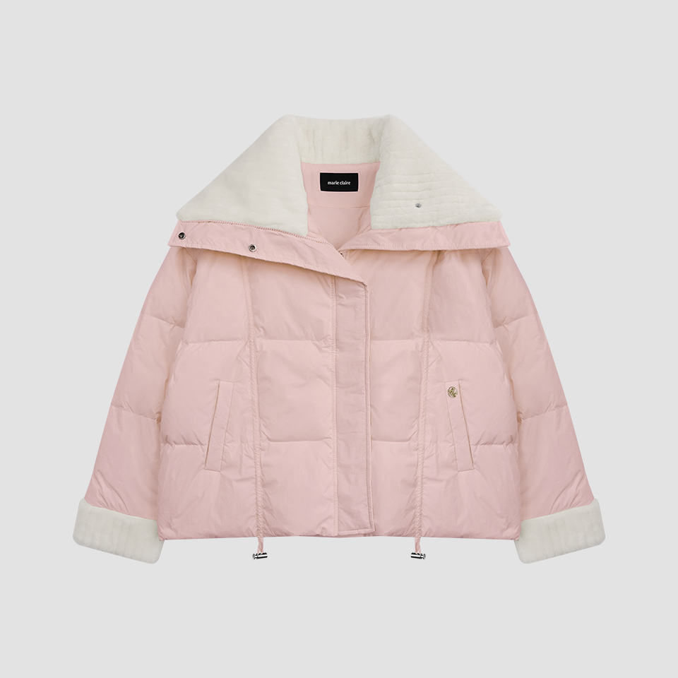 Fur Knit Collar Color Block Short Down