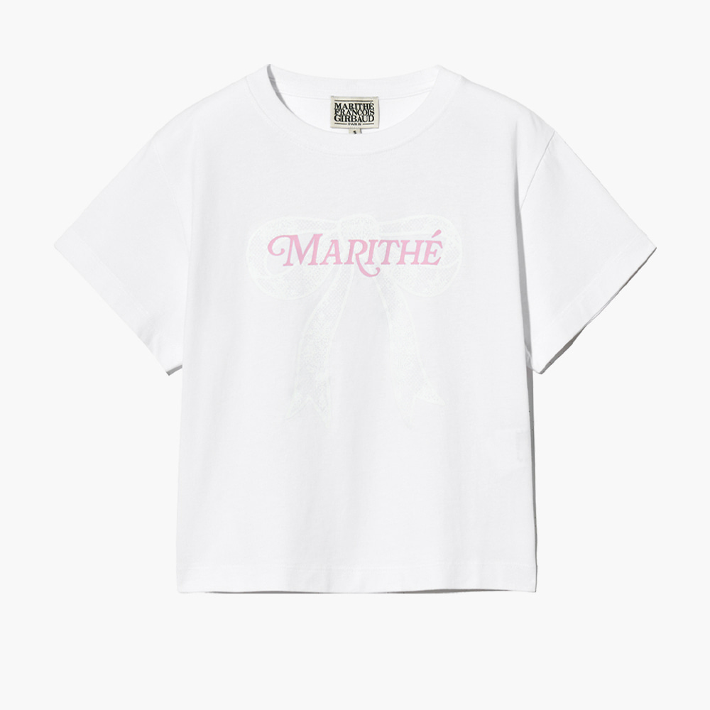 W RIBBON GRAPHIC CROP TEE