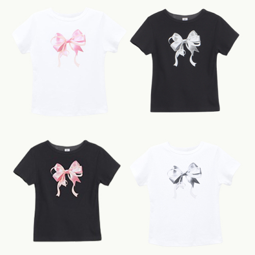 DOUBLE RIBBON SLIM CROP T SHIRT