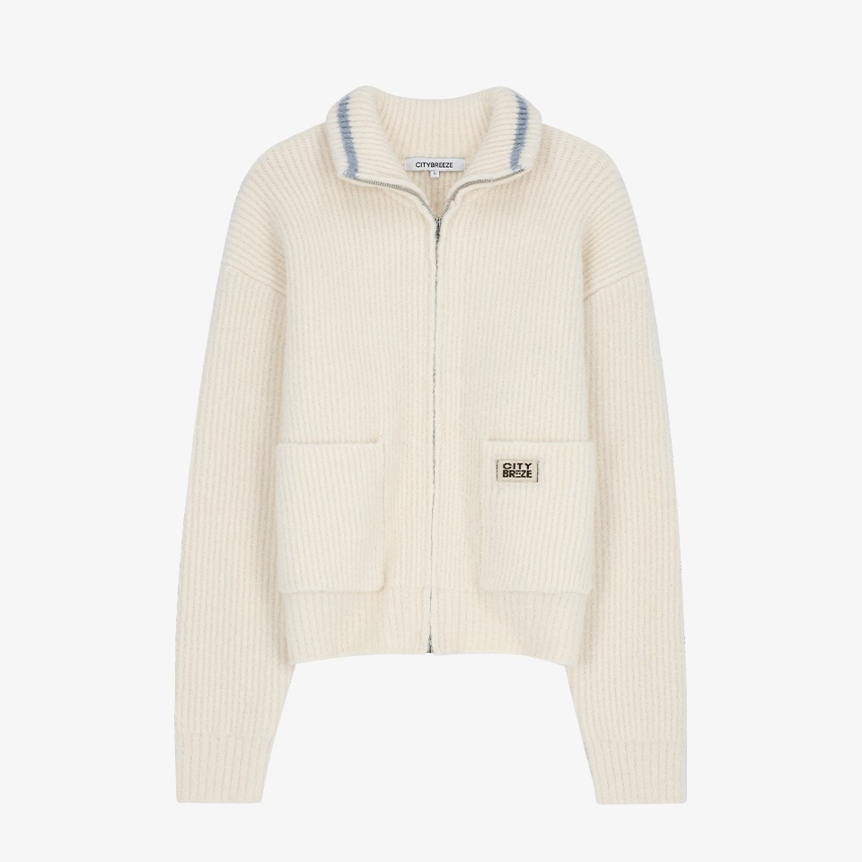 COLOR-BLOCK BOUCLE ZIP-UP CARDIGAN
