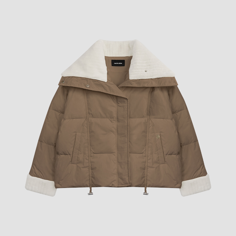 Fur Knit Collar Color Block Short Down