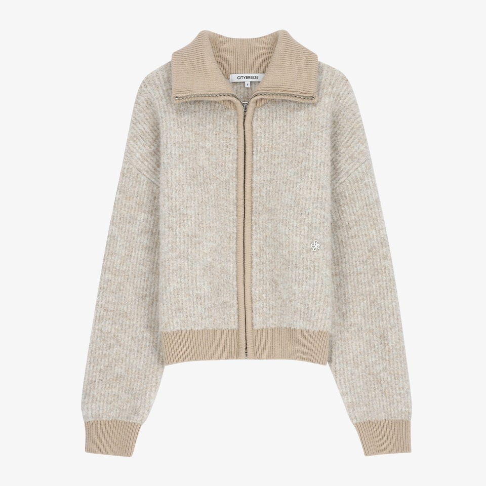 BOUCLE CONTRAST KNIT ZIP-UP JUMPER