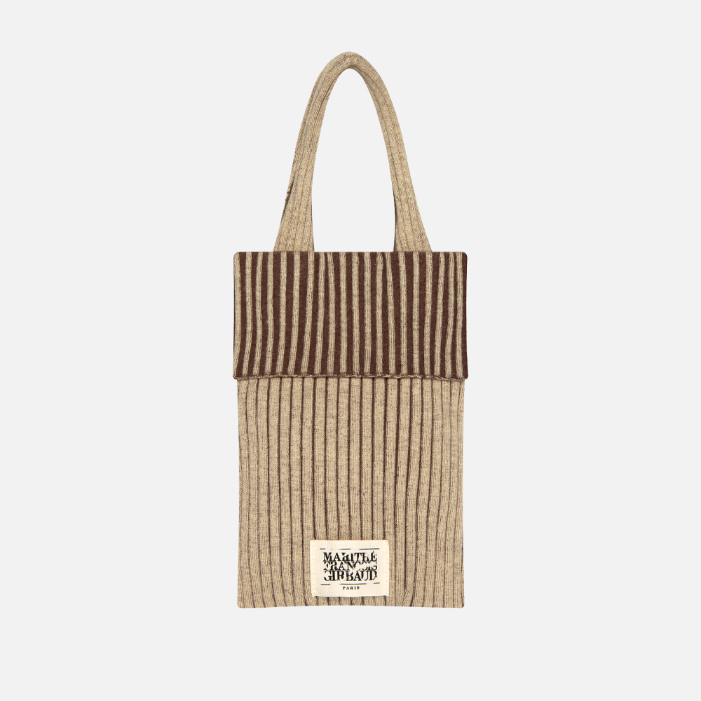 RIBBED KNIT TOTE BAG - BROWN