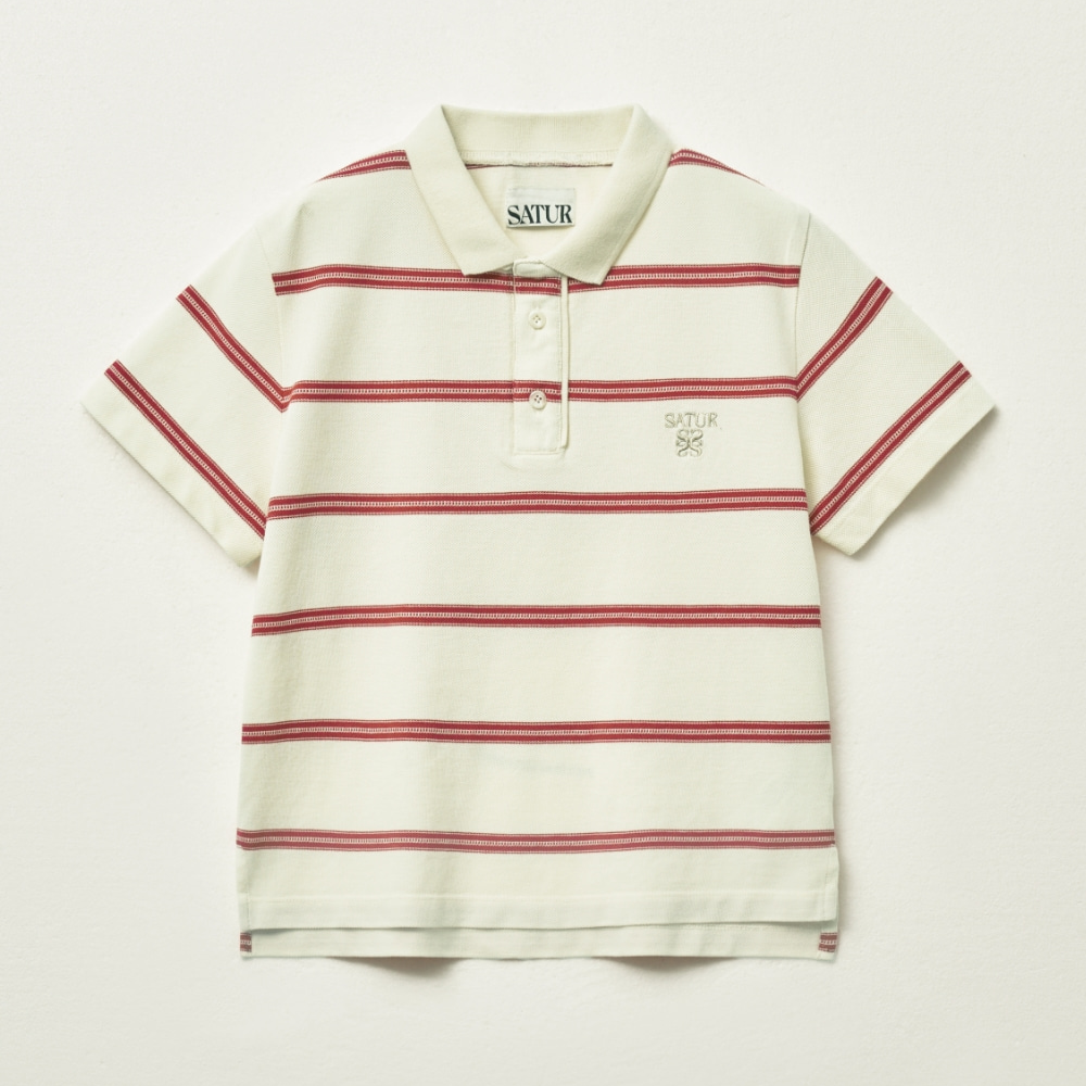 (W) Stripe Pique Polo T-Shirt