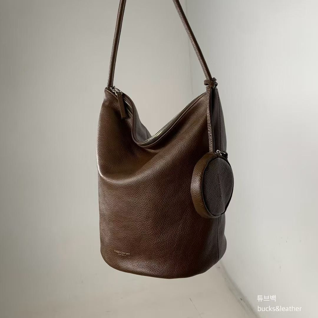 ♥︎bucks&leather♥︎25FW 真皮簡約水桶包（L Size） （贈送圓形散子包）