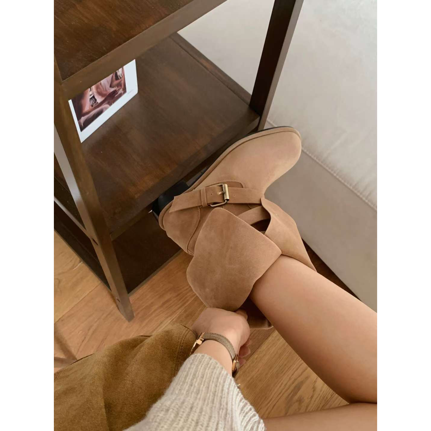 🇰🇷Sketch in love - Vintage 2 Way Belted Suede boots