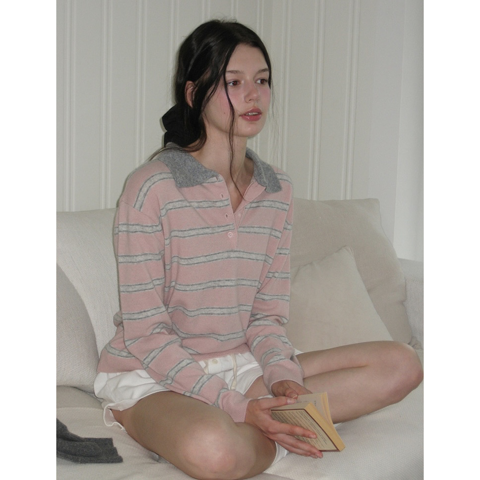 Fine Wool Stripe Collar Knit