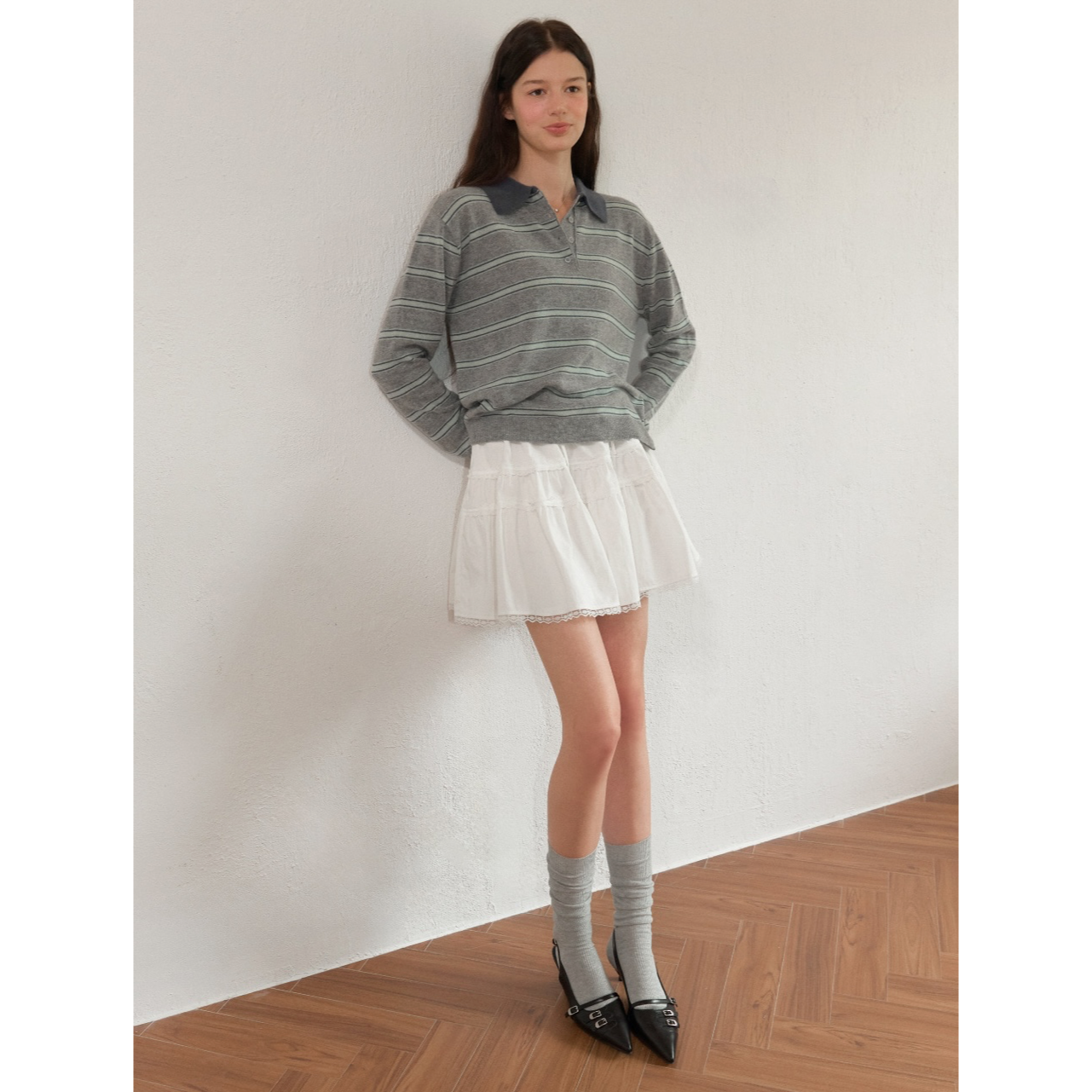 Fine Wool Stripe Collar Knit