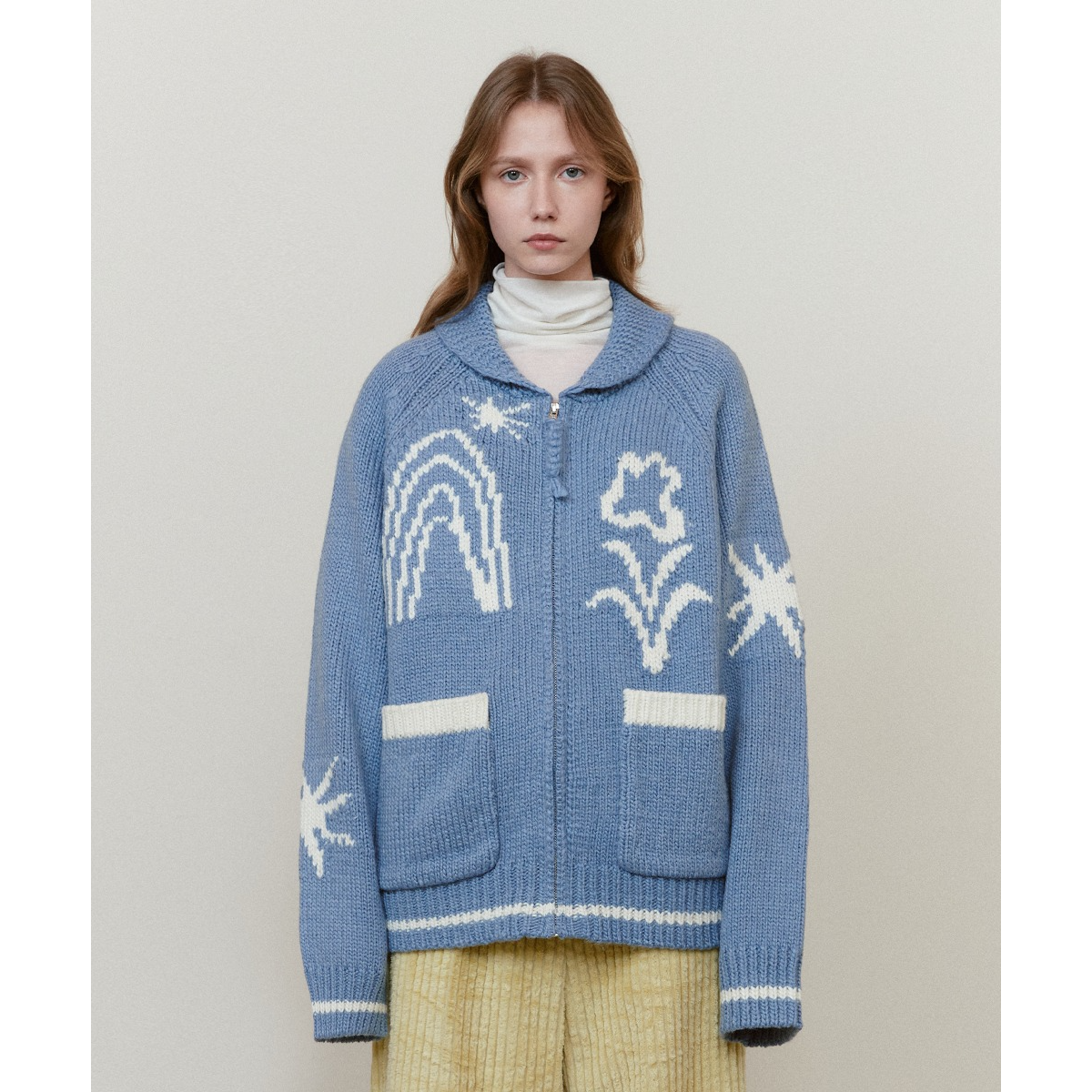 DRAWING GARDEN COWICHAN KNIT ZIP-UP