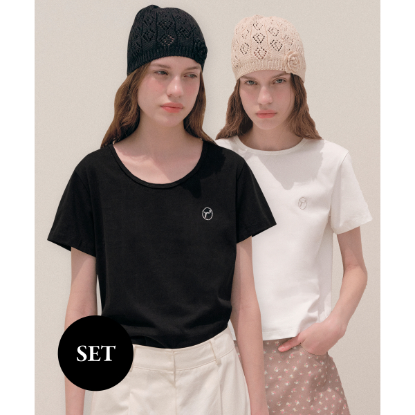 [2PACK] U-NECK + ROUND-NECK SILKET T-SHIRT SET