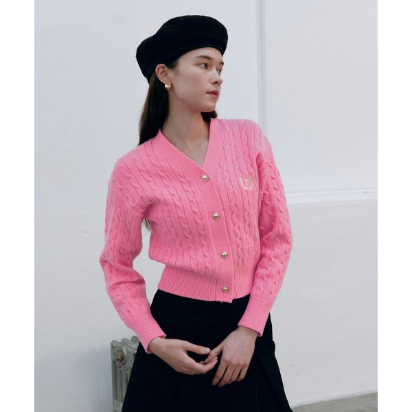 V NECK CABLE CARDIGAN