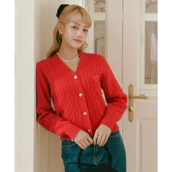 V NECK CABLE CARDIGAN