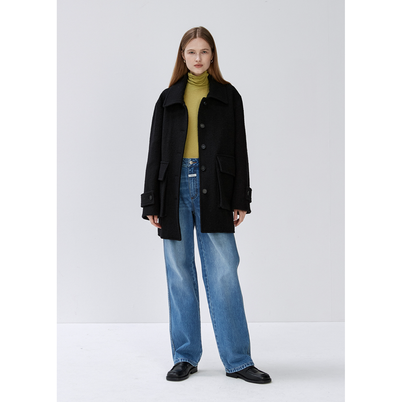 W FLUFFY WOOL HALF COAT