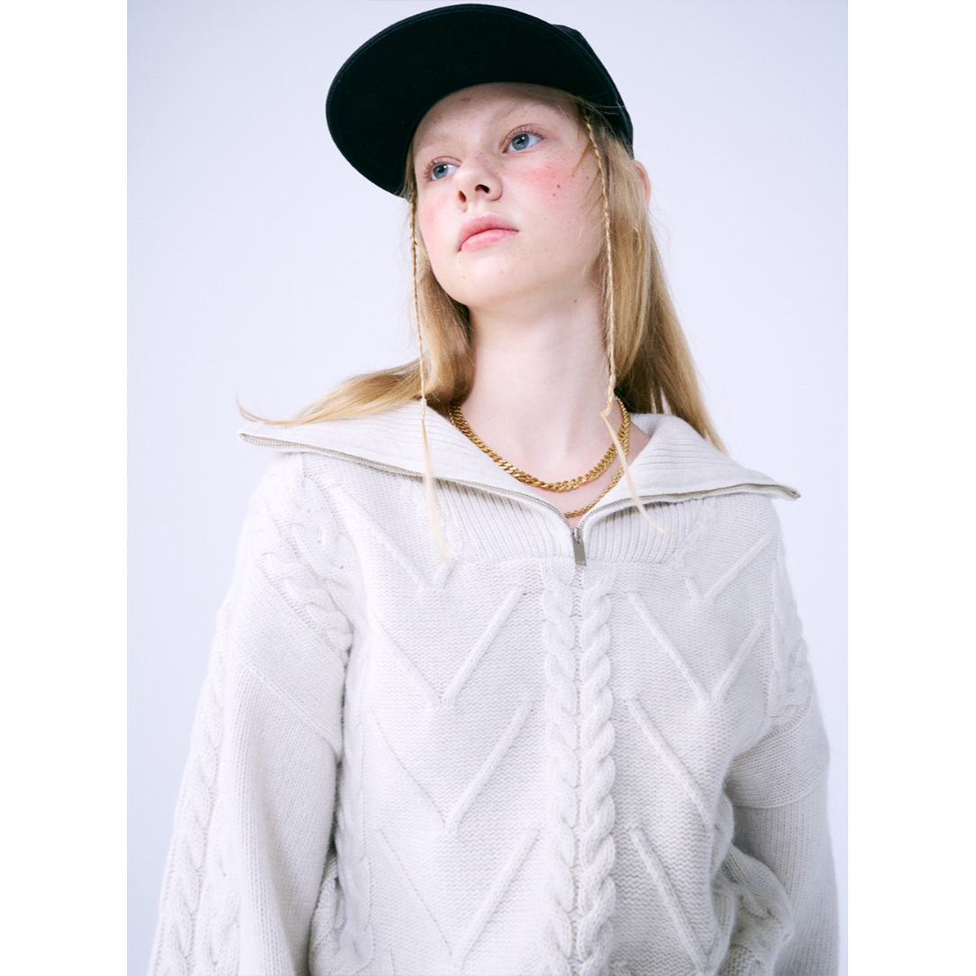 CASHMERE BLENDED CABLE HALF ZIP UP