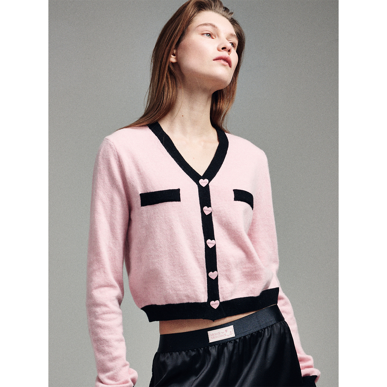 CASHMERE BLENDED CARDIGAN HEART BUTTON