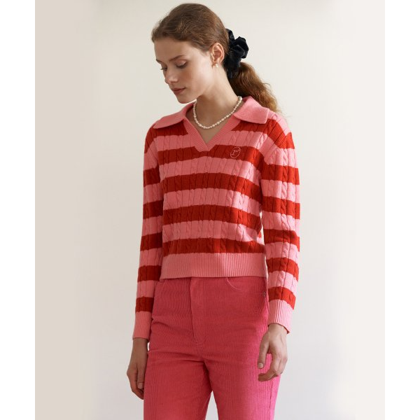 COLLAR STRIPE BOARDER KNIT
