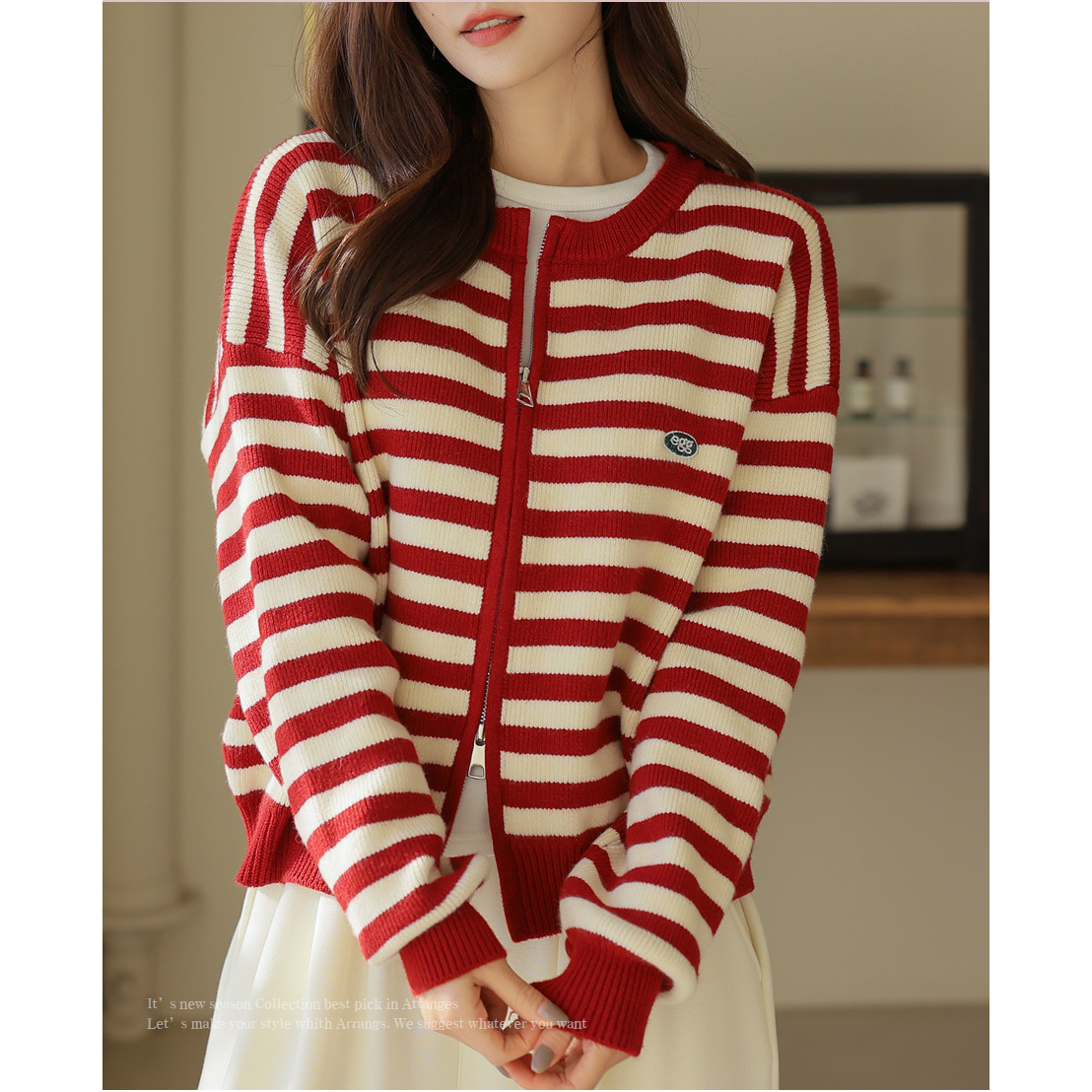 Cosegg Embroidery Two Way Knit Zip-up Cardigan