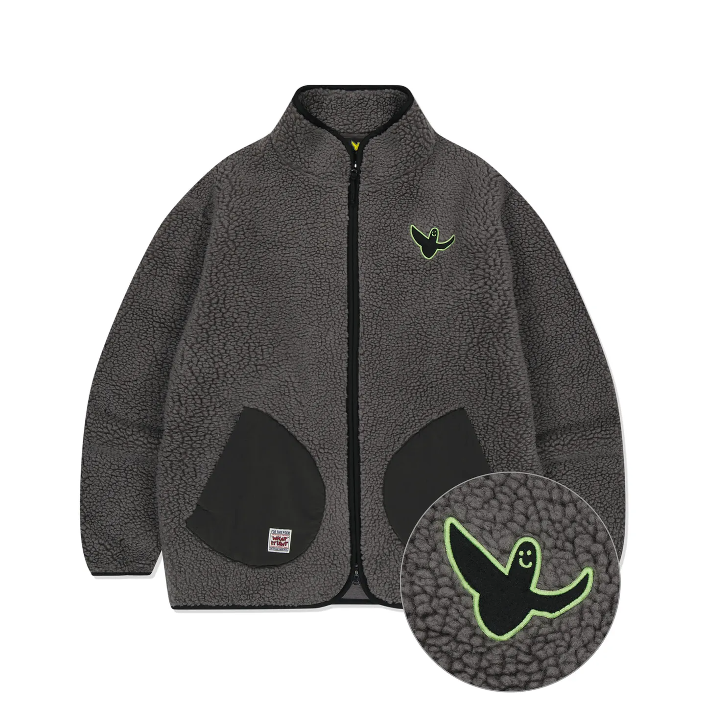 WOVEN PATCH FLUFFY ZIP-UP JUMPER