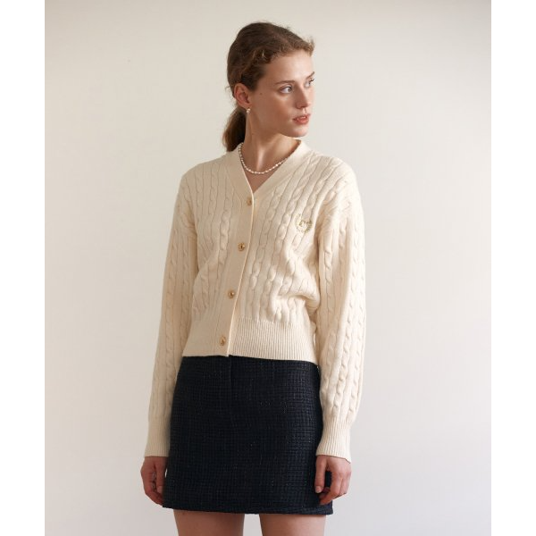 V NECK CABLE CARDIGAN
