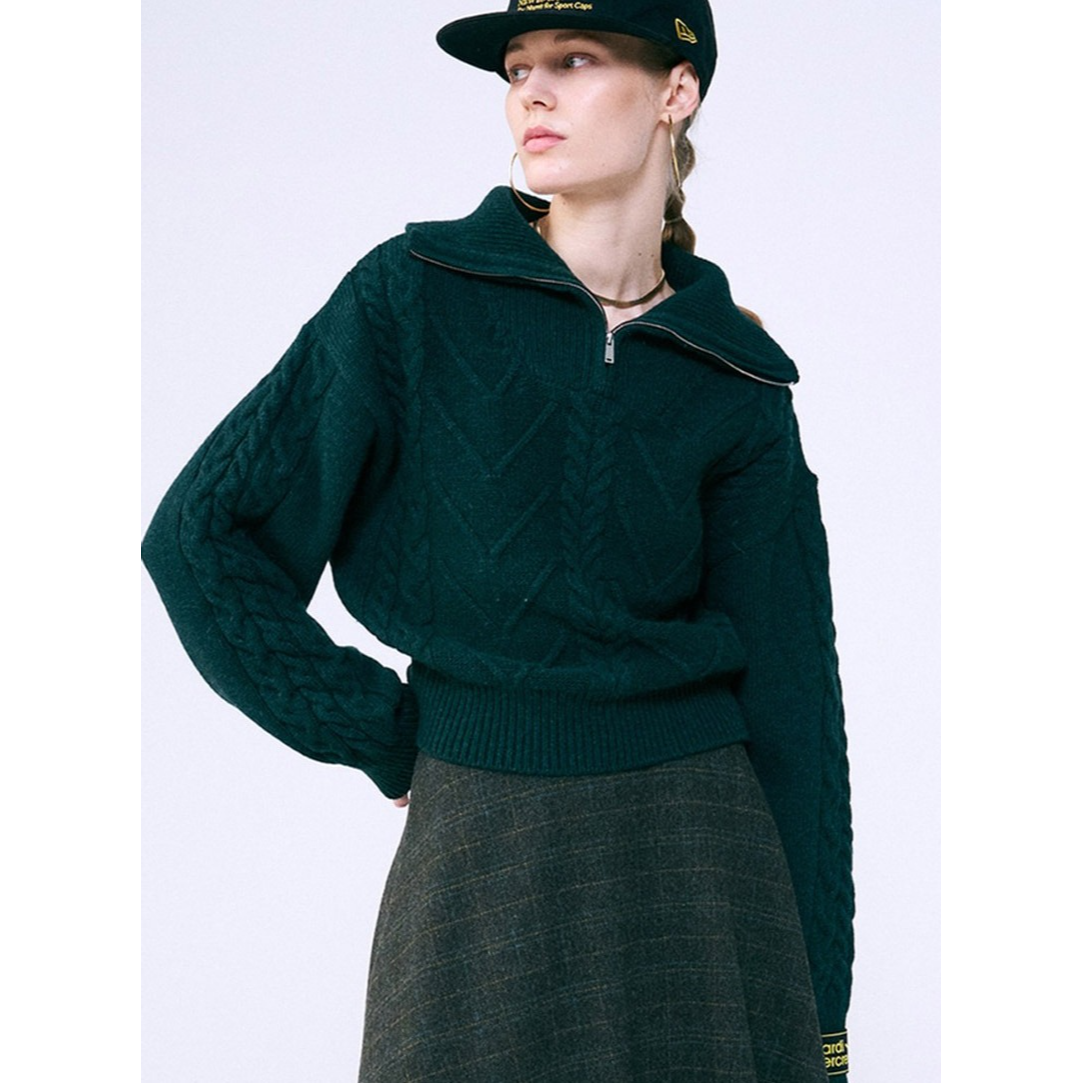 CASHMERE BLENDED CABLE HALF ZIP UP