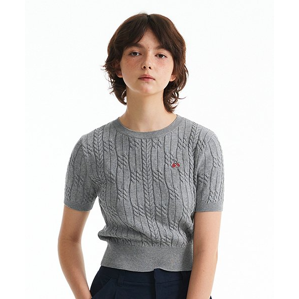 SMALL CHERRY CABLE CROP SHORT SLEEVE KNIT