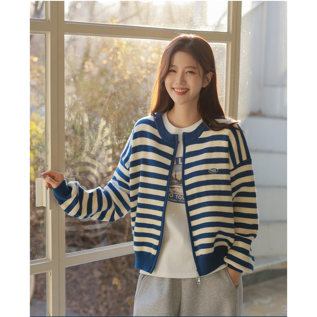 Cosegg Embroidery Two Way Knit Zip-up Cardigan