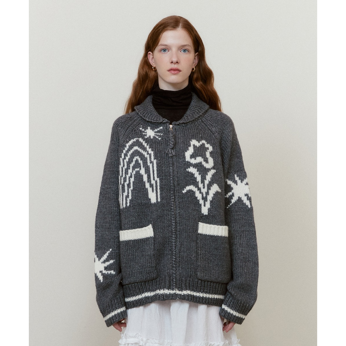 DRAWING GARDEN COWICHAN KNIT ZIP-UP