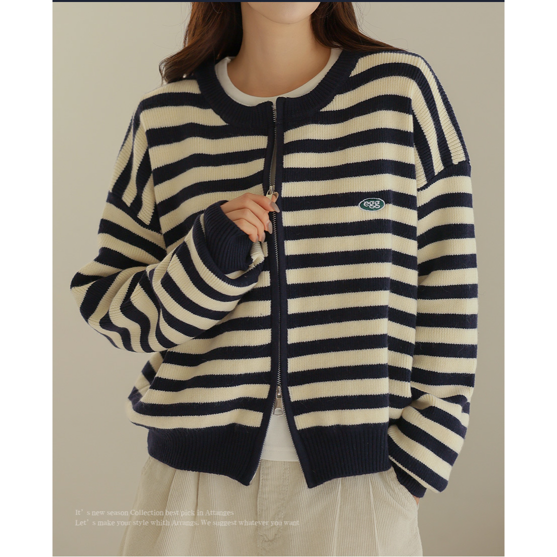 Cosegg Embroidery Two Way Knit Zip-up Cardigan