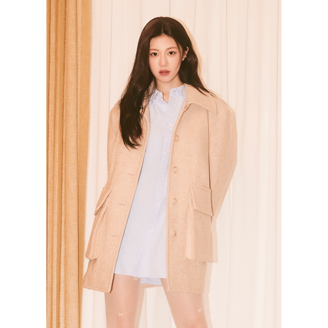 W FLUFFY WOOL HALF COAT