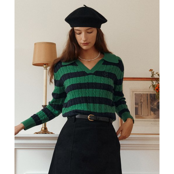 COLLAR STRIPE BOARDER KNIT